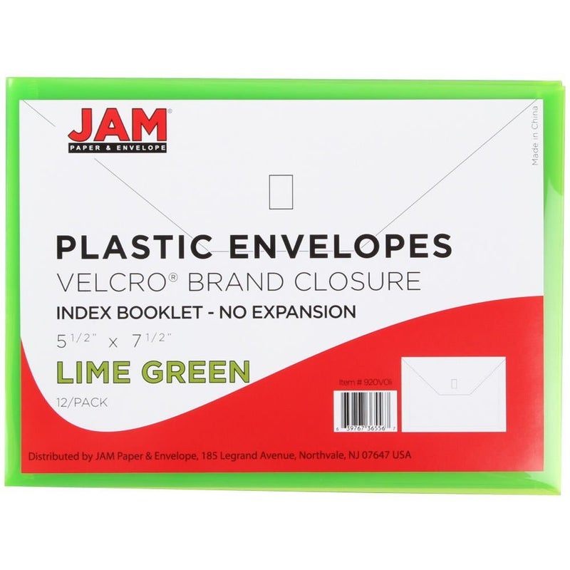 JAM PAPER Plastic Envelopes with Hook & Loop Closure - Index - 5 1/2 x 7 1/2 - Lime Green - 12/Pack - Image 3